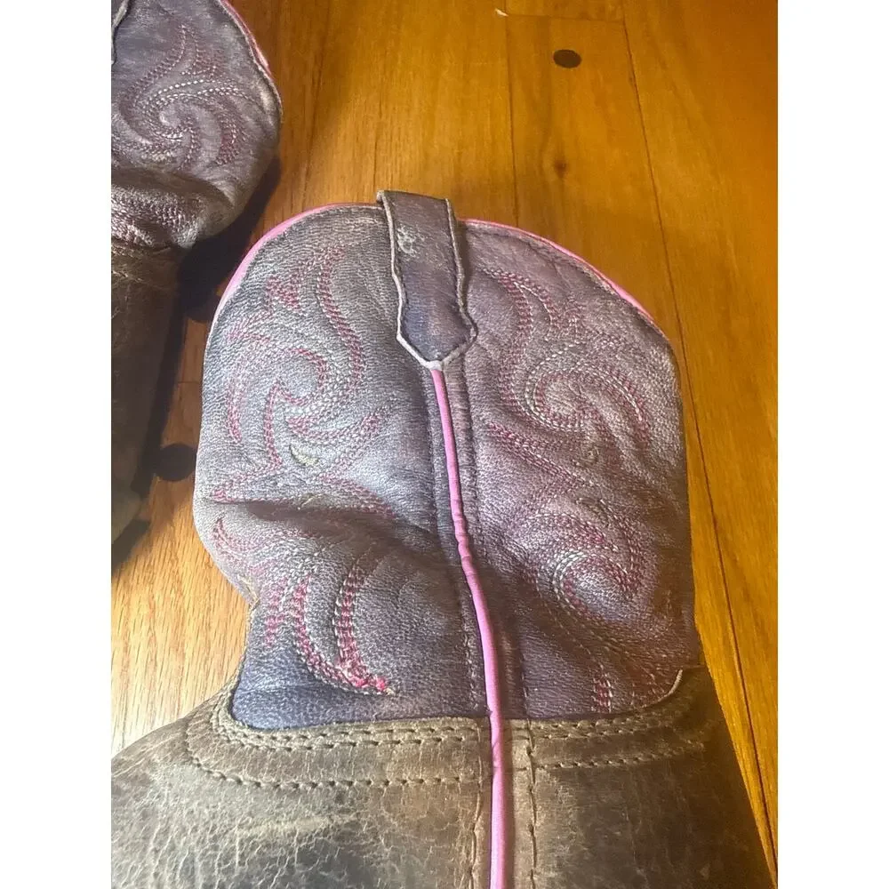 Dan Post Cowboy Boots Kids Size 2 D Brown Purple Leather Western DPC2347